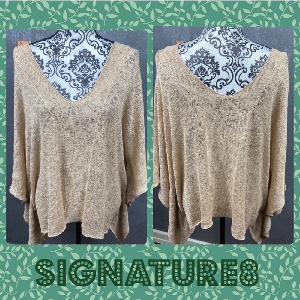 Signature8 tan open knit poncho sweater